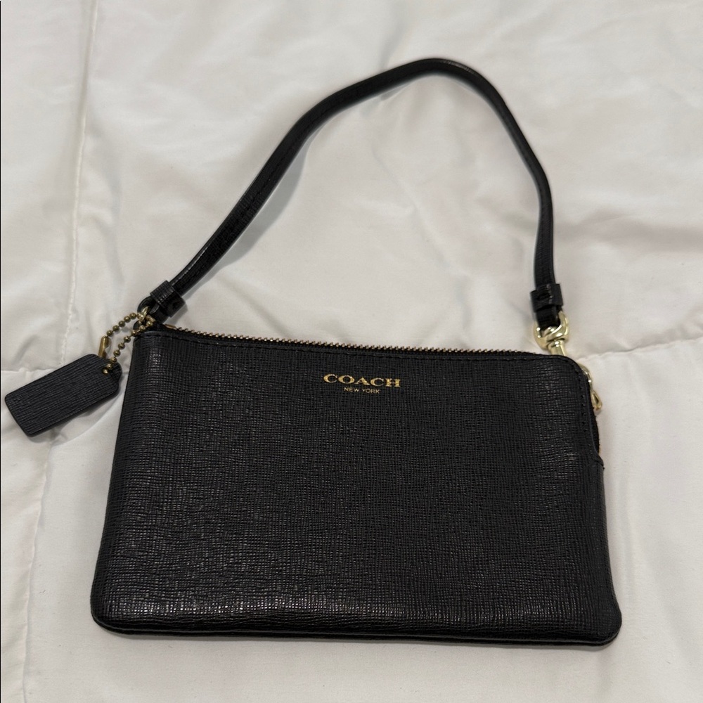 Coach Black Textured Leather Wristlet